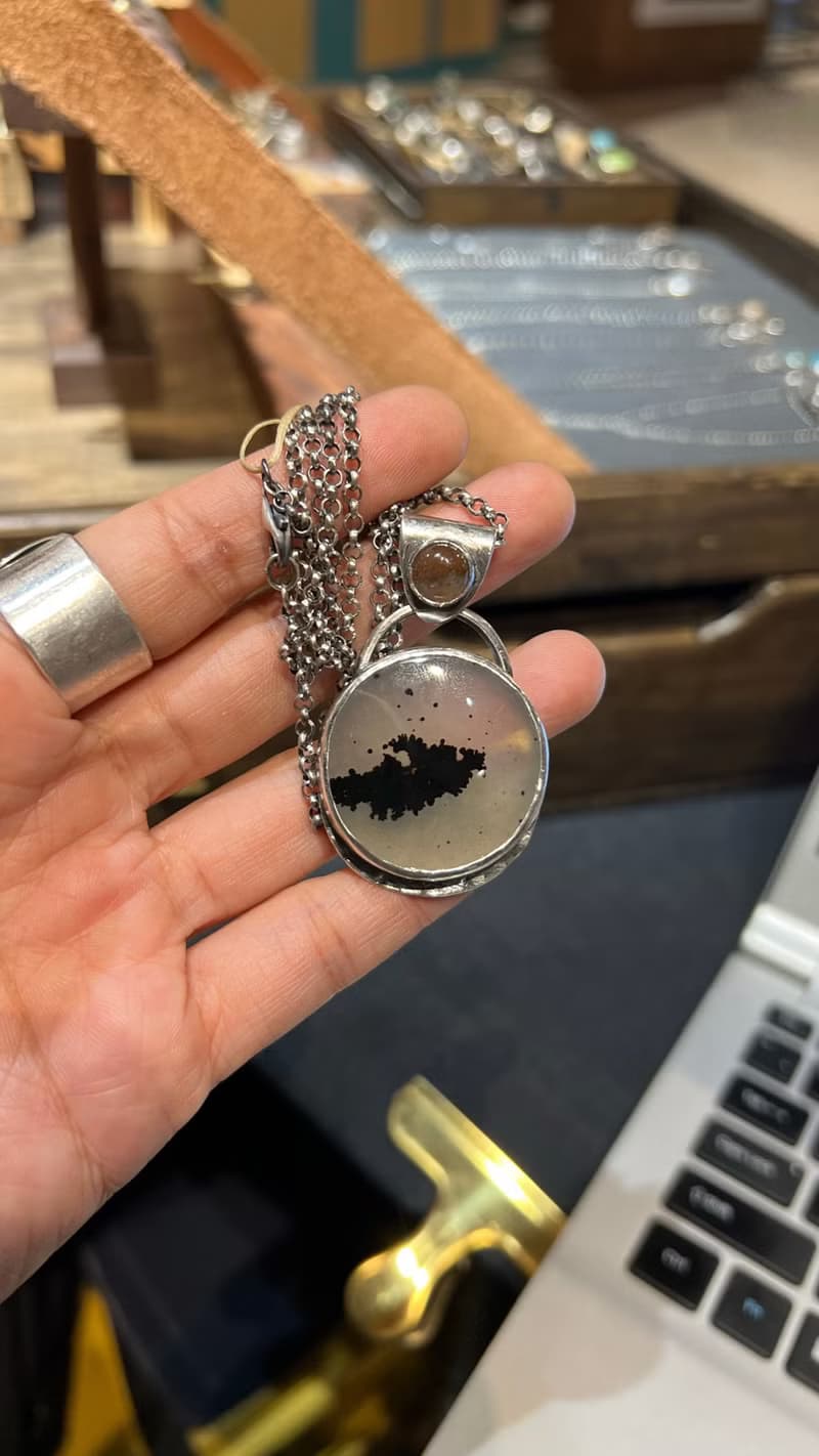 手工樹枝瑪瑙純銀項鏈