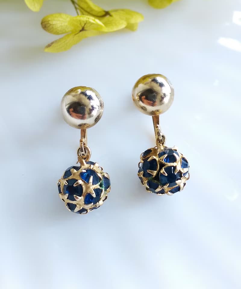 Vintage Jewelry 西洋古董飾品 垂墜 藍星 小巧 栓式耳環