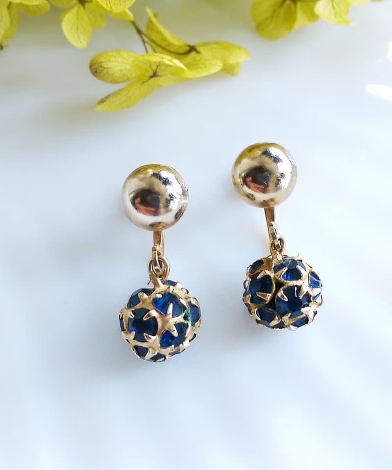 Vintage Jewelry 西洋古董飾品 垂墜 藍星 小巧 栓式耳環