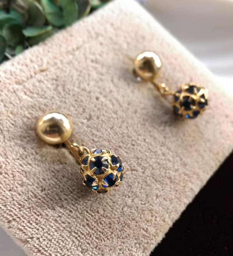 Vintage Jewelry 西洋古董飾品 垂墜 藍星 小巧 栓式耳環