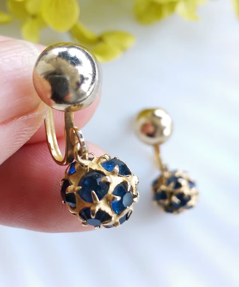 Vintage Jewelry 西洋古董飾品 垂墜 藍星 小巧 栓式耳環
