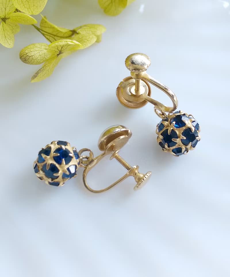 Vintage Jewelry 西洋古董飾品 垂墜 藍星 小巧 栓式耳環
