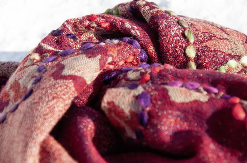 喀什米爾Cashmere/水煮羊毛披肩/針織圍巾/刺繡圍巾/羊絨披巾-花