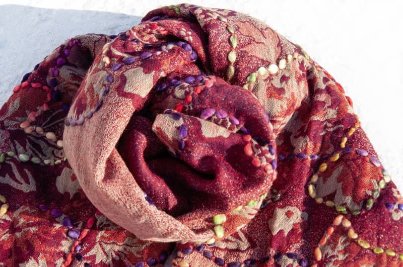 喀什米爾Cashmere/水煮羊毛披肩/針織圍巾/刺繡圍巾/羊絨披巾-花
