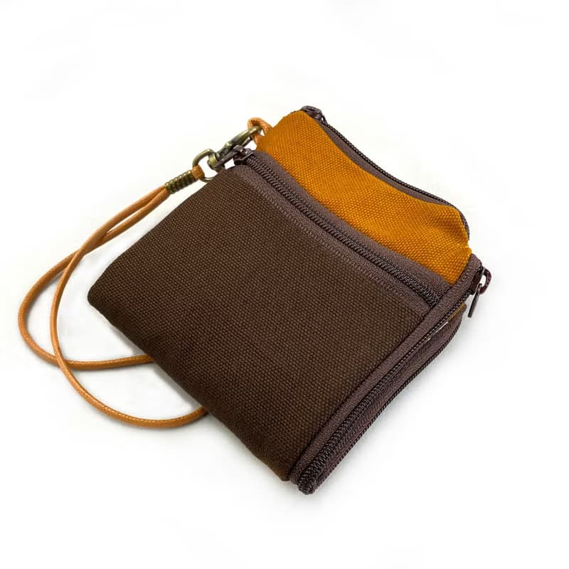 夾心短夾 (駝色帆布) (附繩) 接單生產*