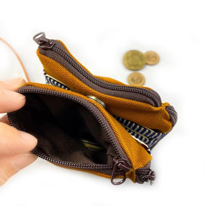 夾心短夾 (駝色帆布) (附繩) 接單生產*