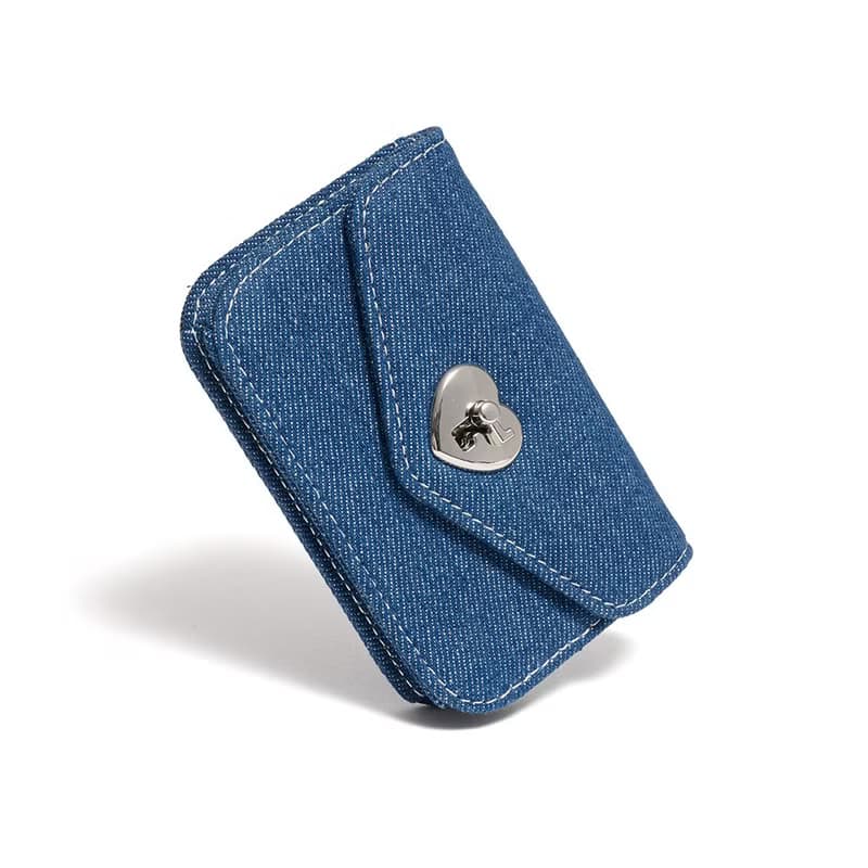 Heart Lock Compact Card Wallet denim