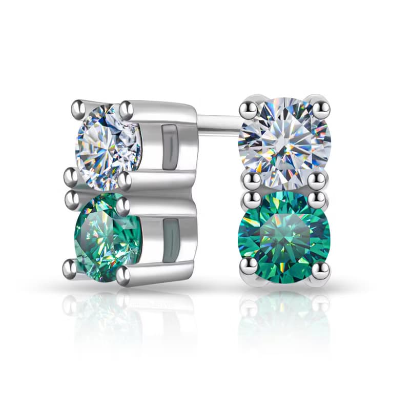 莫桑石耳環耳釘 白色绿色莫桑石組合 VVS1 18K鍍金女孩禮物