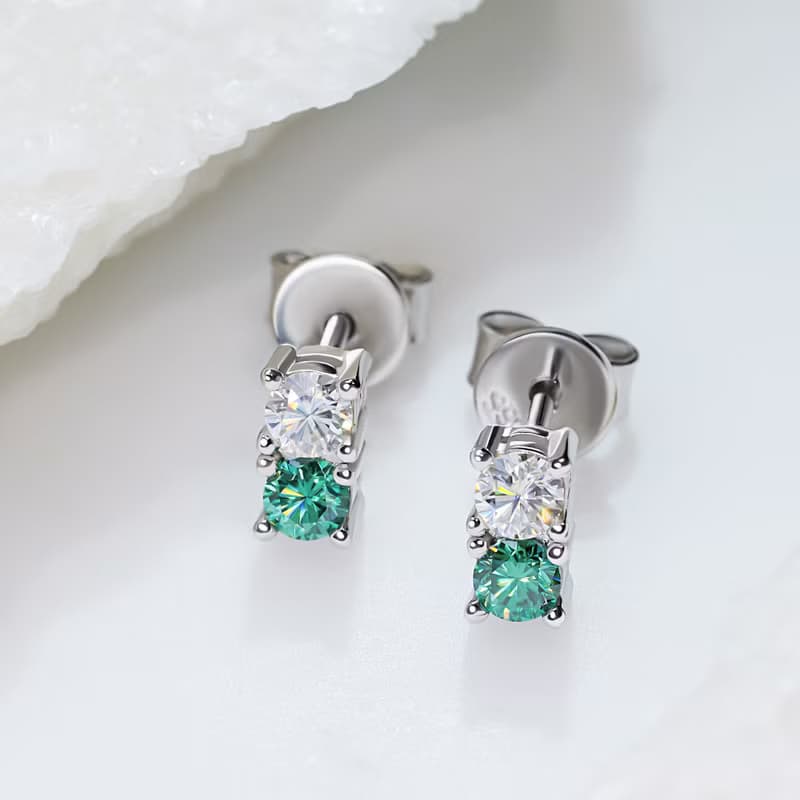 莫桑石耳環耳釘 白色绿色莫桑石組合 VVS1 18K鍍金女孩禮物