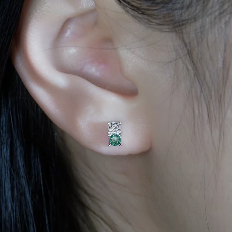 莫桑石耳環耳釘 白色绿色莫桑石組合 VVS1 18K鍍金女孩禮物