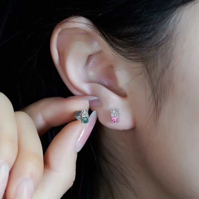 莫桑石耳環耳釘 白色绿色莫桑石組合 VVS1 18K鍍金女孩禮物