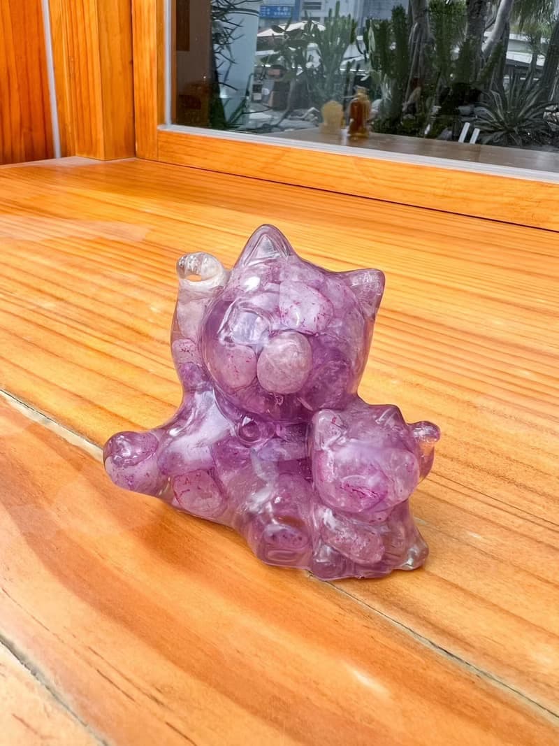 水晶擺飾【母子招財貓 紫水晶】貴人運 招財 開智慧 增加人緣