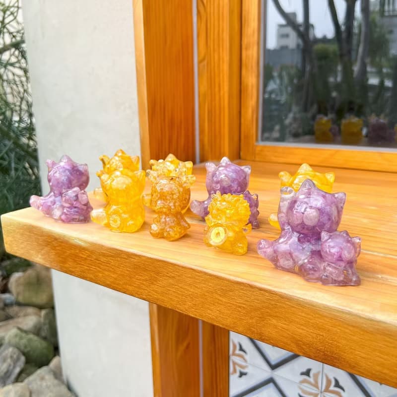 水晶擺飾【母子招財貓 紫水晶】貴人運 招財 開智慧 增加人緣