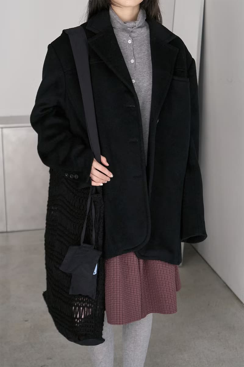 日系復古 馬海毛提花拼接針織斜挎包