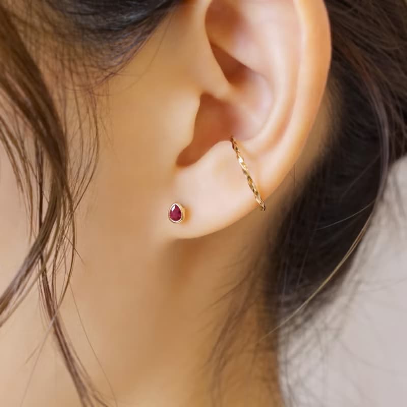 【Second Earrings】 18K 黃金紅寶石露珠耳環