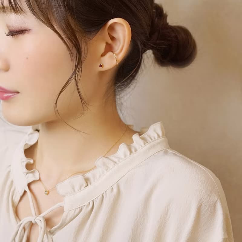 【Second Earrings】 18K 黃金紅寶石露珠耳環