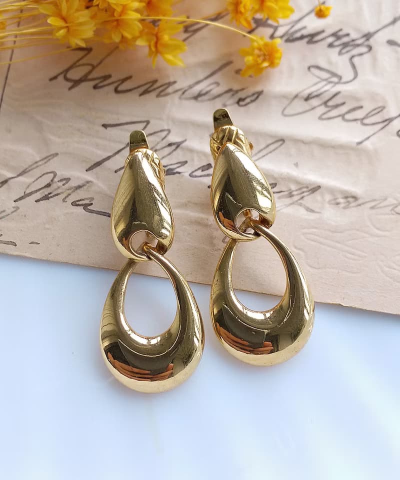 Vintage Jewelry 西洋古董飾品 TRIFARI 金色調 經典 夾式耳環
