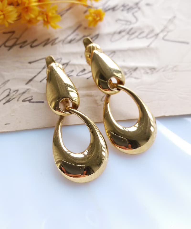 Vintage Jewelry 西洋古董飾品 TRIFARI 金色調 經典 夾式耳環