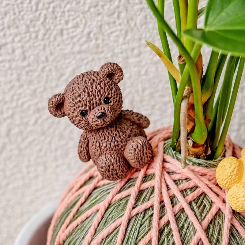 苔球植物 粉紅火鶴墨綠苔球加磨砂高腳缽 加小熊公仔 情人節禮物