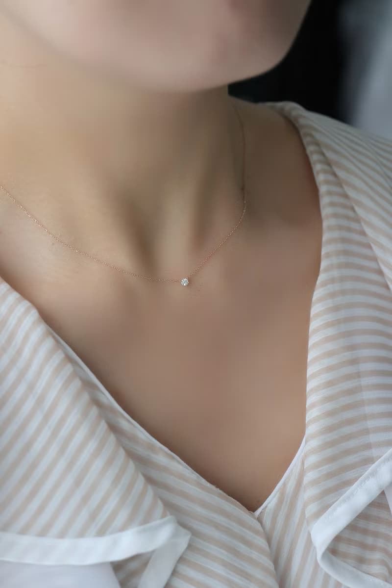 純18K Tint Diamond Necklace 0.10 ct 六爪簡約鑽石項鍊
