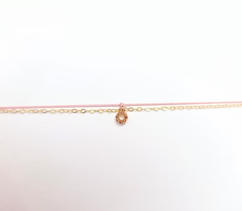 鍊繩款 超小 鍍金 圈圈鑽 甜甜圈 鑽 紅線 手鍊 迷你 月老 閨蜜