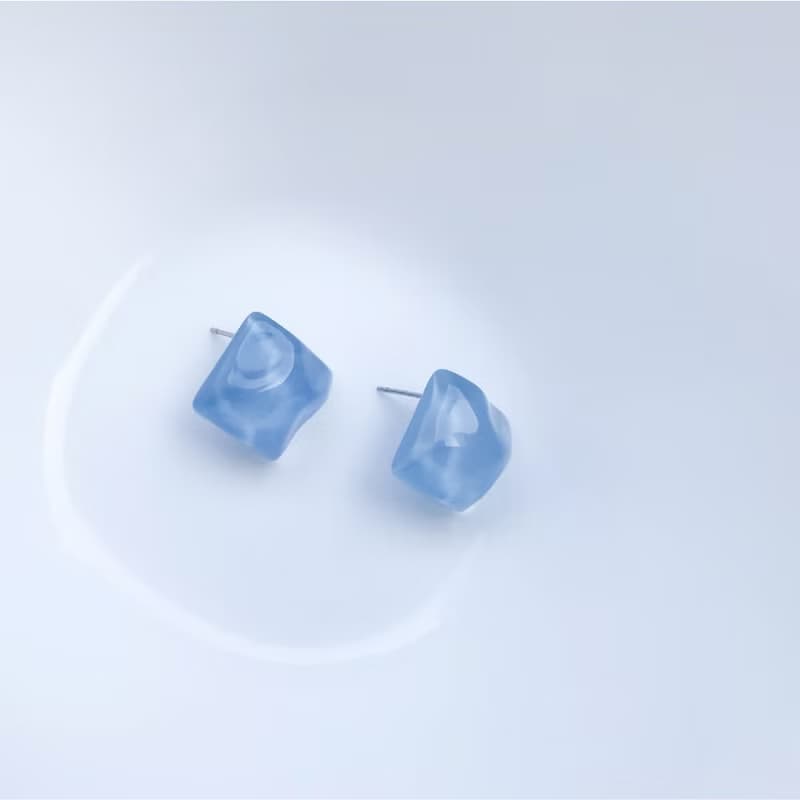淺藍波紋方形 • 耳環