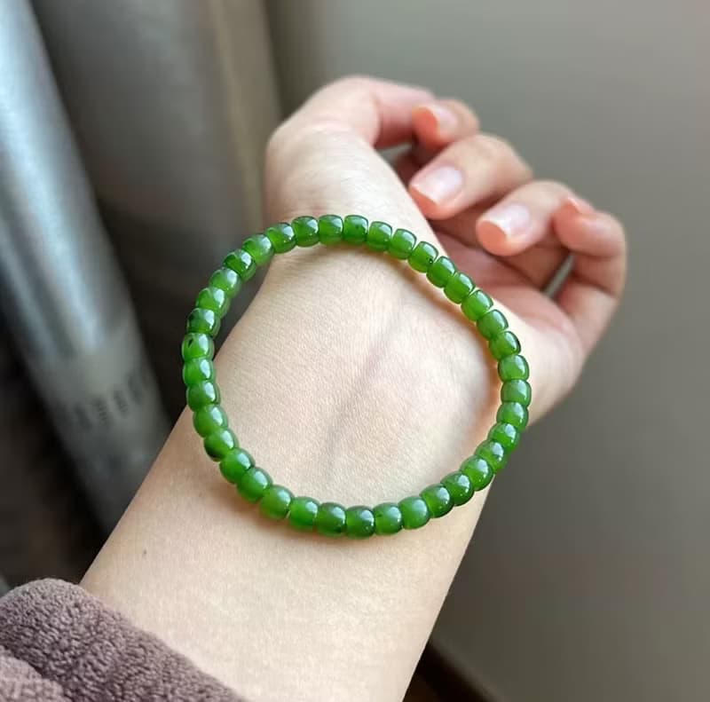 天然和田玉 /和闐玉-烏蘭海碧玉直切設計素串單圈手串手鍊s