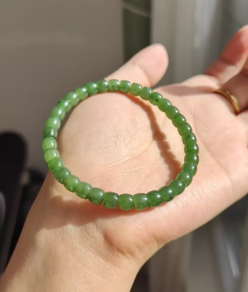 天然和田玉 /和闐玉-烏蘭海碧玉直切設計素串單圈手串手鍊s