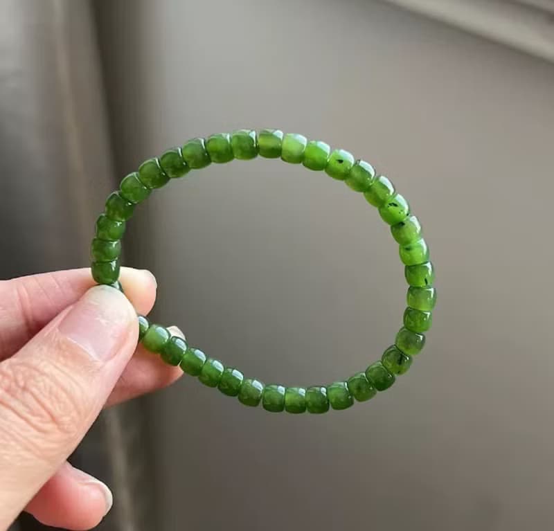 天然和田玉 /和闐玉-烏蘭海碧玉直切設計素串單圈手串手鍊s