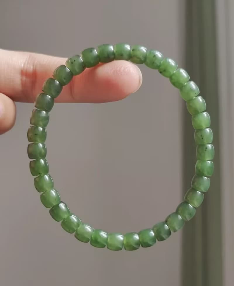 天然和田玉 /和闐玉-烏蘭海碧玉直切設計素串單圈手串手鍊s
