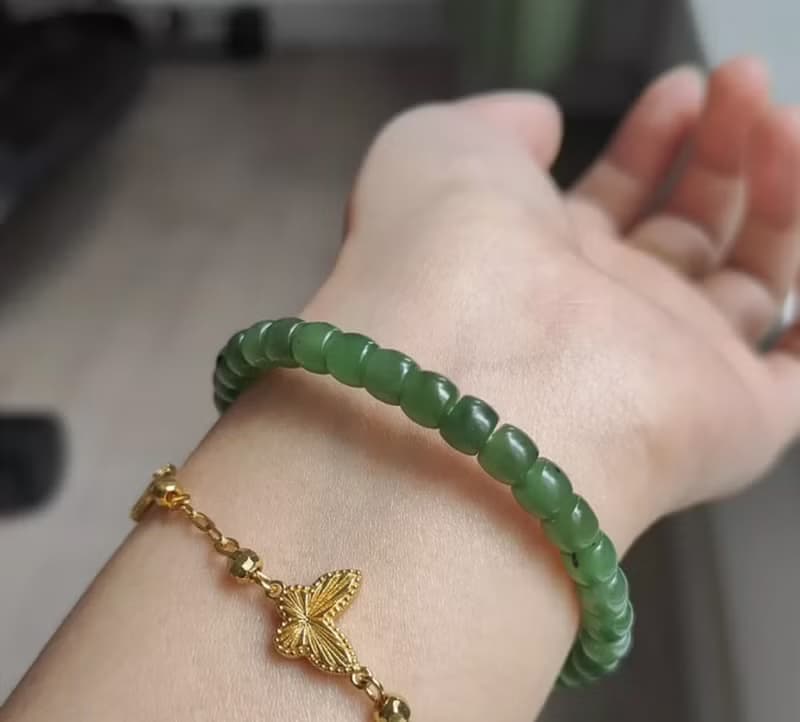 天然和田玉 /和闐玉-烏蘭海碧玉直切設計素串單圈手串手鍊s