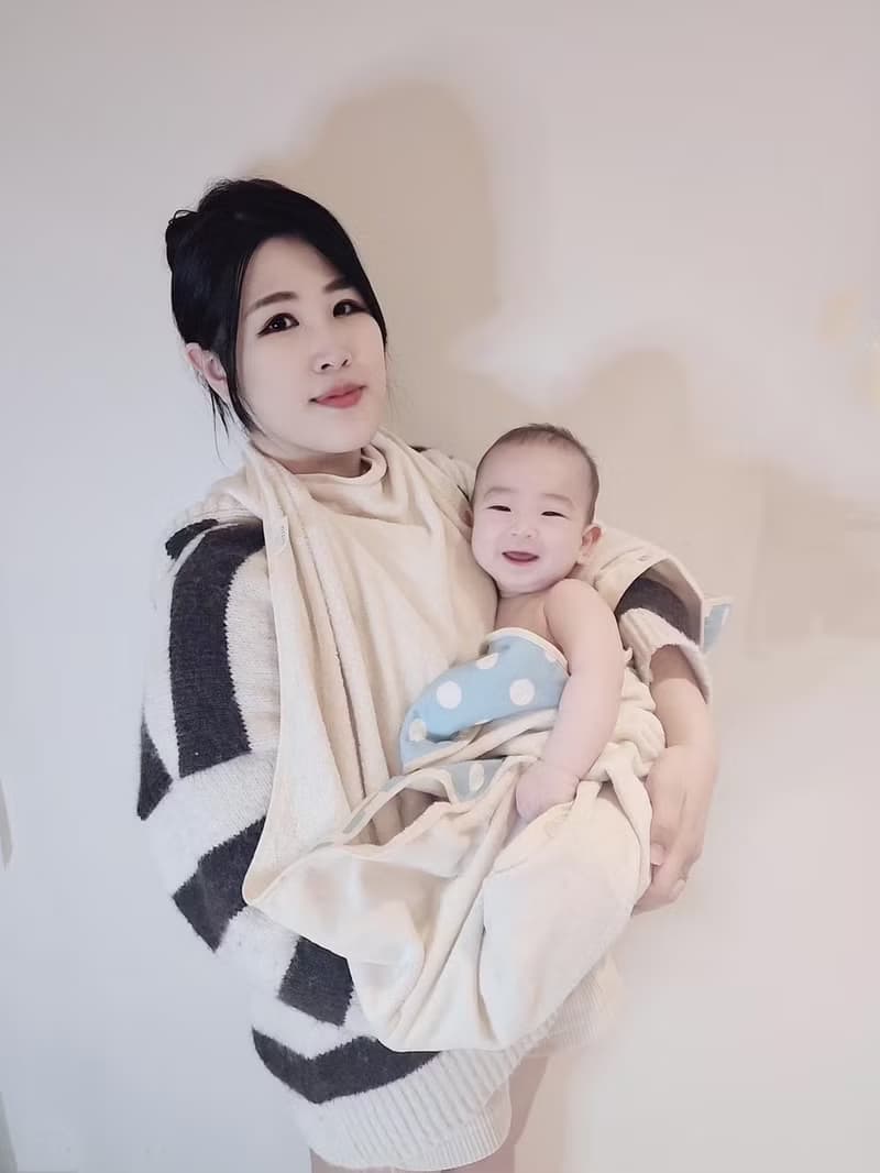 nizio小蘑菇原棉紗成長浴巾/浴袍-粉藍大點 新生禮 彌月出生禮