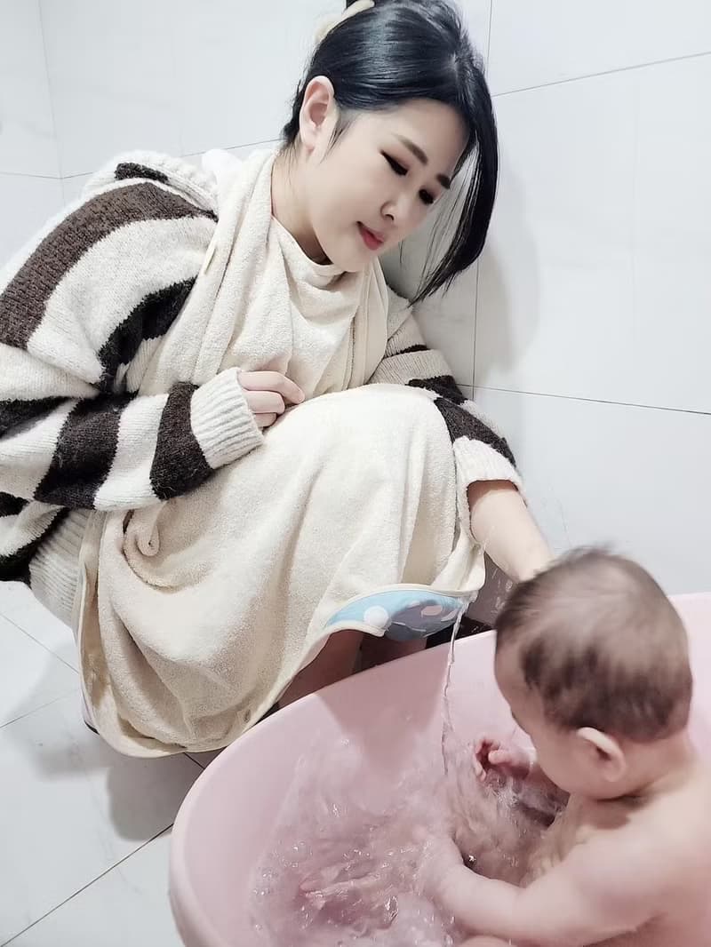 nizio小蘑菇原棉紗成長浴巾/浴袍-粉藍大點 新生禮 彌月出生禮