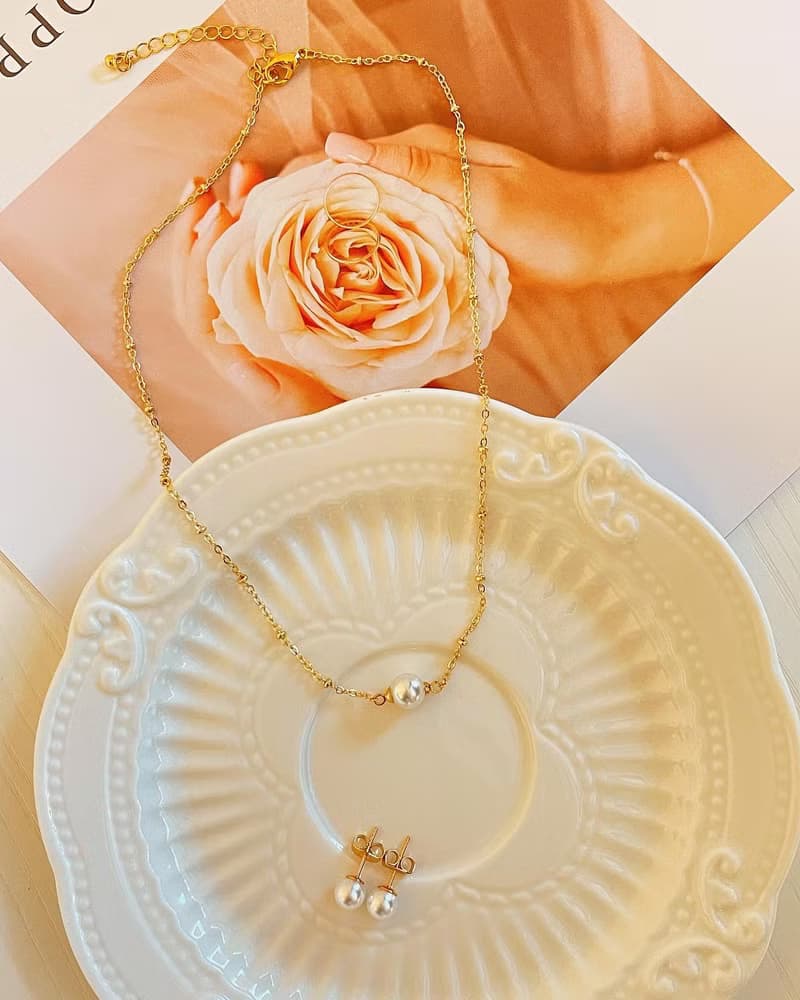 Valentine_ 簡約風格單珠法式豆豆鎖骨項鍊