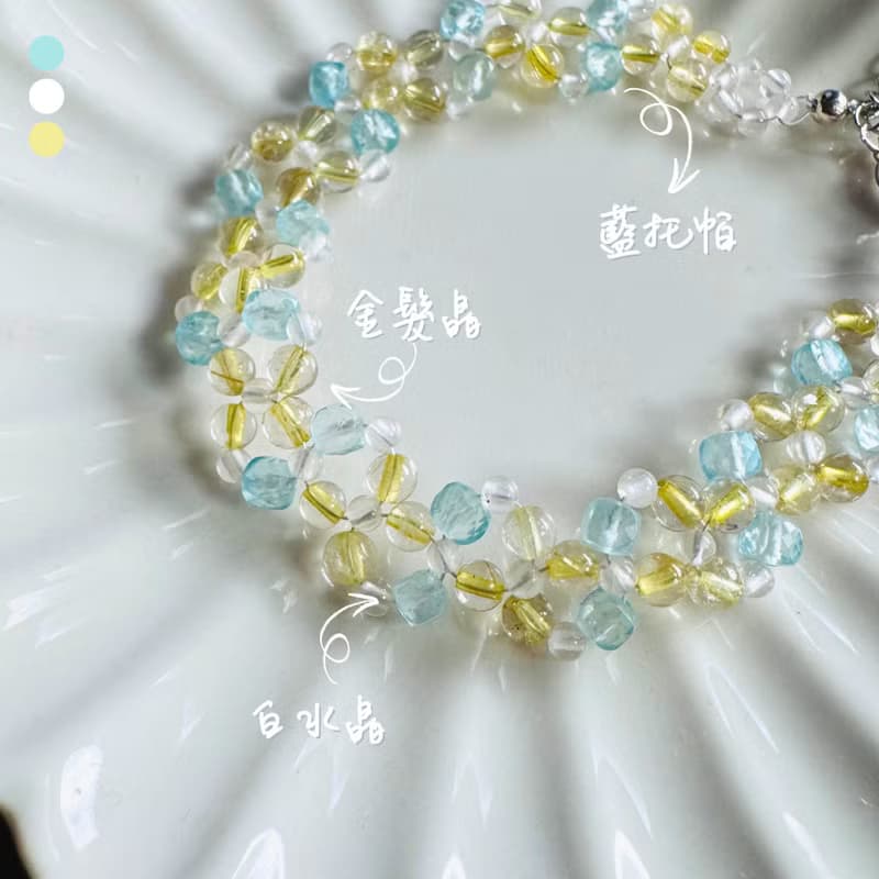 【海鹽檸檬】藍托帕 金髮晶 白水晶 水晶手鏈 手鍊 訂製