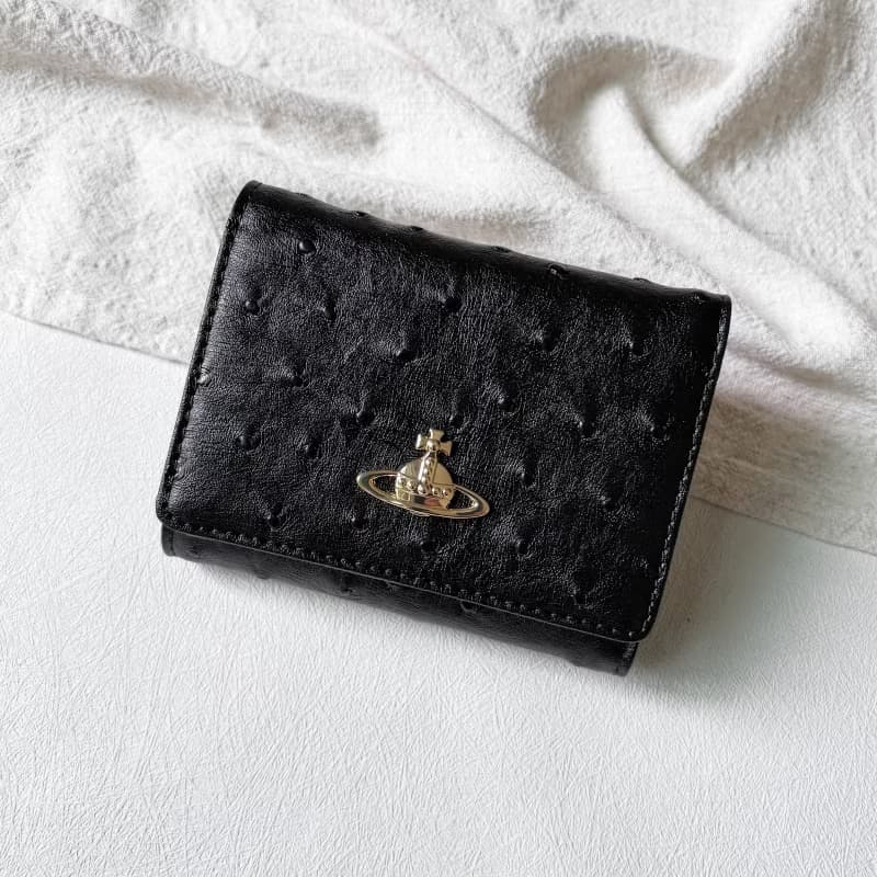 Vintage Vivienne Westwood 黑色鴕鳥壓紋口金短夾