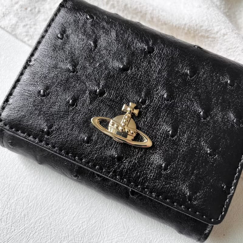 Vintage Vivienne Westwood 黑色鴕鳥壓紋口金短夾