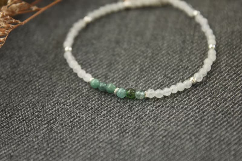 【純銀極細手鍊】月光石/碧璽。設計師手作商品