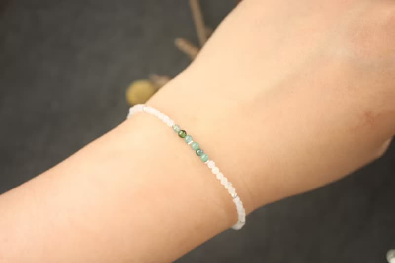 【純銀極細手鍊】月光石/碧璽。設計師手作商品