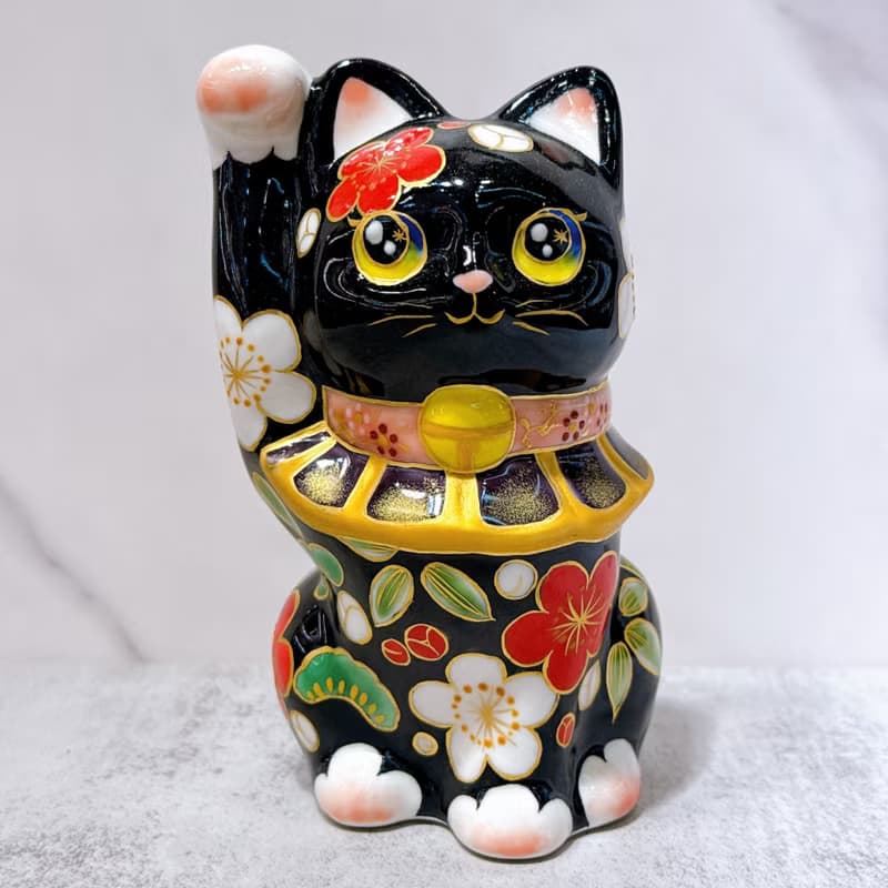 【松竹聚福】日本清水燒招財貓 | 色繪 - 黑地 松竹梅