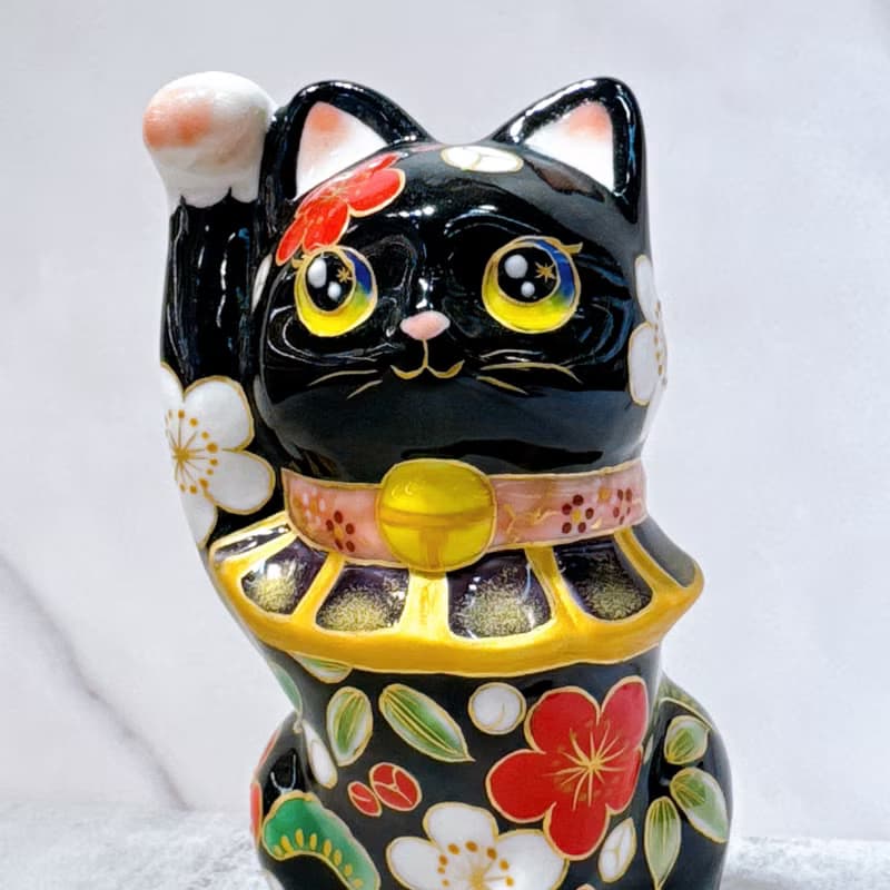 【松竹聚福】日本清水燒招財貓 | 色繪 - 黑地 松竹梅