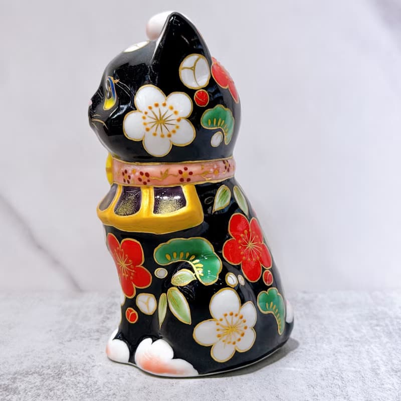 【松竹聚福】日本清水燒招財貓 | 色繪 - 黑地 松竹梅