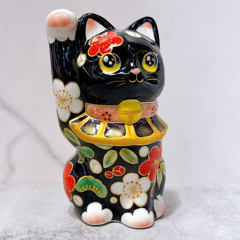 【松竹聚福】日本清水燒招財貓 | 色繪 - 黑地 松竹梅