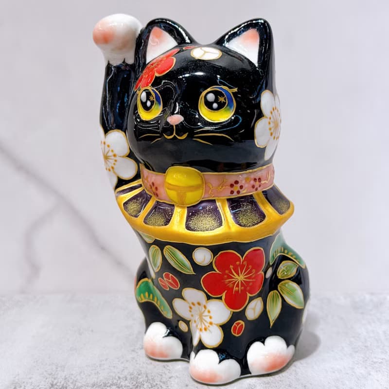 【松竹聚福】日本清水燒招財貓 | 色繪 - 黑地 松竹梅