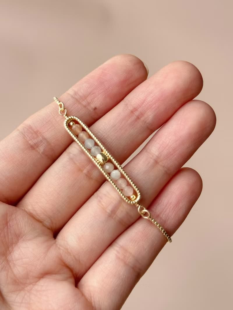 守護的祝福 | 月光石 粉晶 海藍寶 橙月光石 | 天然水晶手鍊