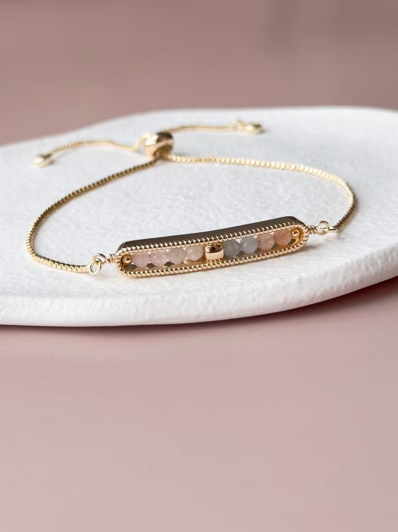 守護的祝福 | 月光石 粉晶 海藍寶 橙月光石 | 天然水晶手鍊