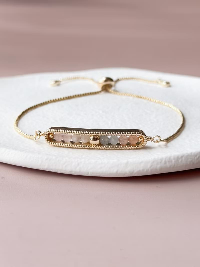 守護的祝福 | 月光石 粉晶 海藍寶 橙月光石 | 天然水晶手鍊