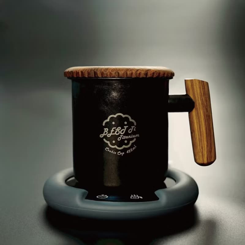 純鈦暖心餅乾杯 馬克杯 冰曜黑 原木質感 聖誕禮物