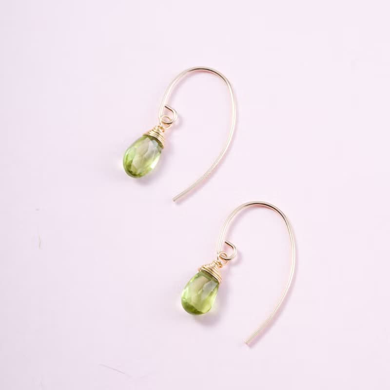 天然橄欖石14KGF包金耳環 | 天然水晶925純銀耳飾 八月誕生石禮物