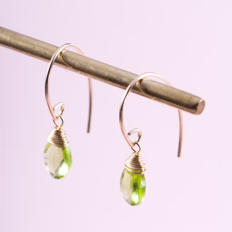天然橄欖石14KGF包金耳環 | 天然水晶925純銀耳飾 八月誕生石禮物
